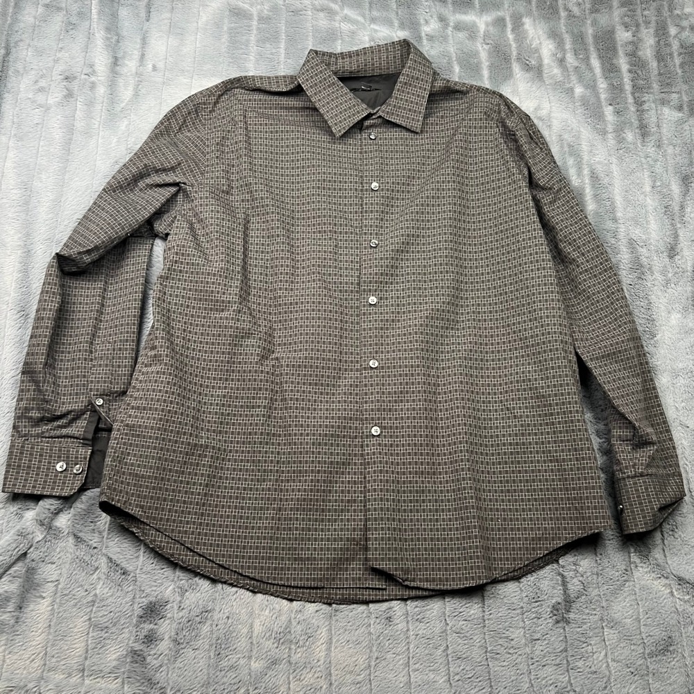 Van Heusen Mens XL Black Grey Grid Long Sleeve Button Down Shirt VHCL110STL